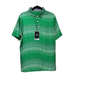 Deolax Mens Green Geometric Performance Golf Polo Shirt QS0708 Size M NEW